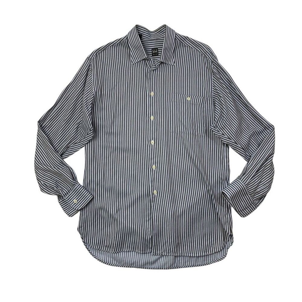 IKE Behar Shirt Mens M Medium White Chestnut Cotton Striped Long Sleeve Pocket